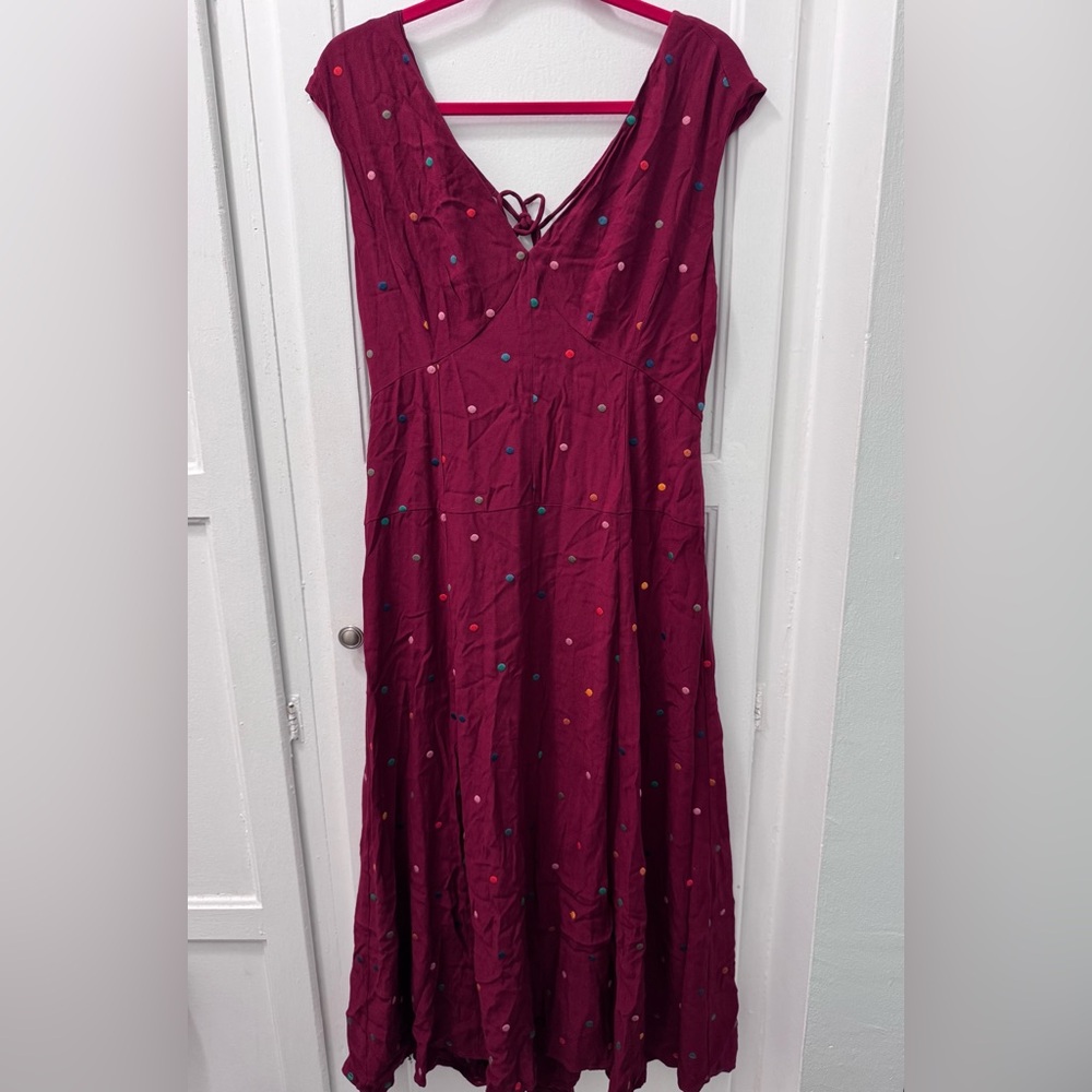 Farm Rio Burgundy Dots Midi Dress